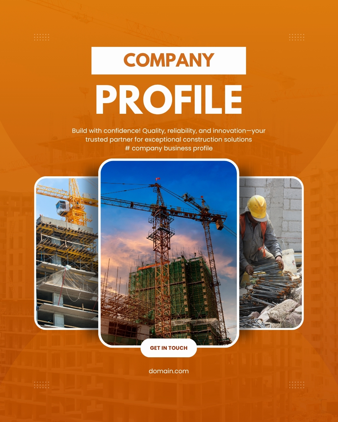 company business profile layout showcasing images of construction