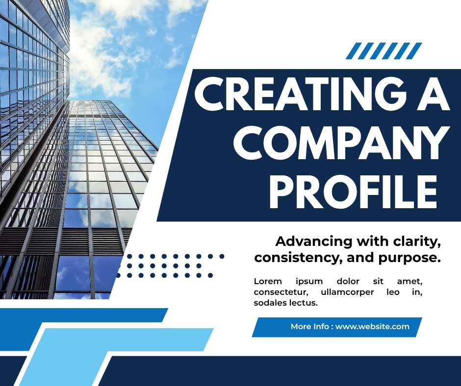 Step by step guide on creating a company profile booklet with a modern geometric cover design template.