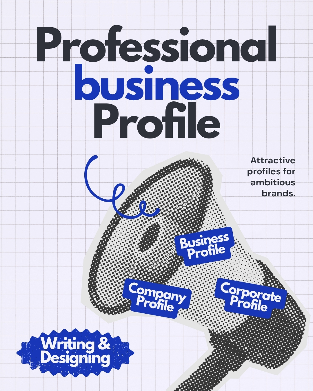 A4 print layout mockup of a professional business profile