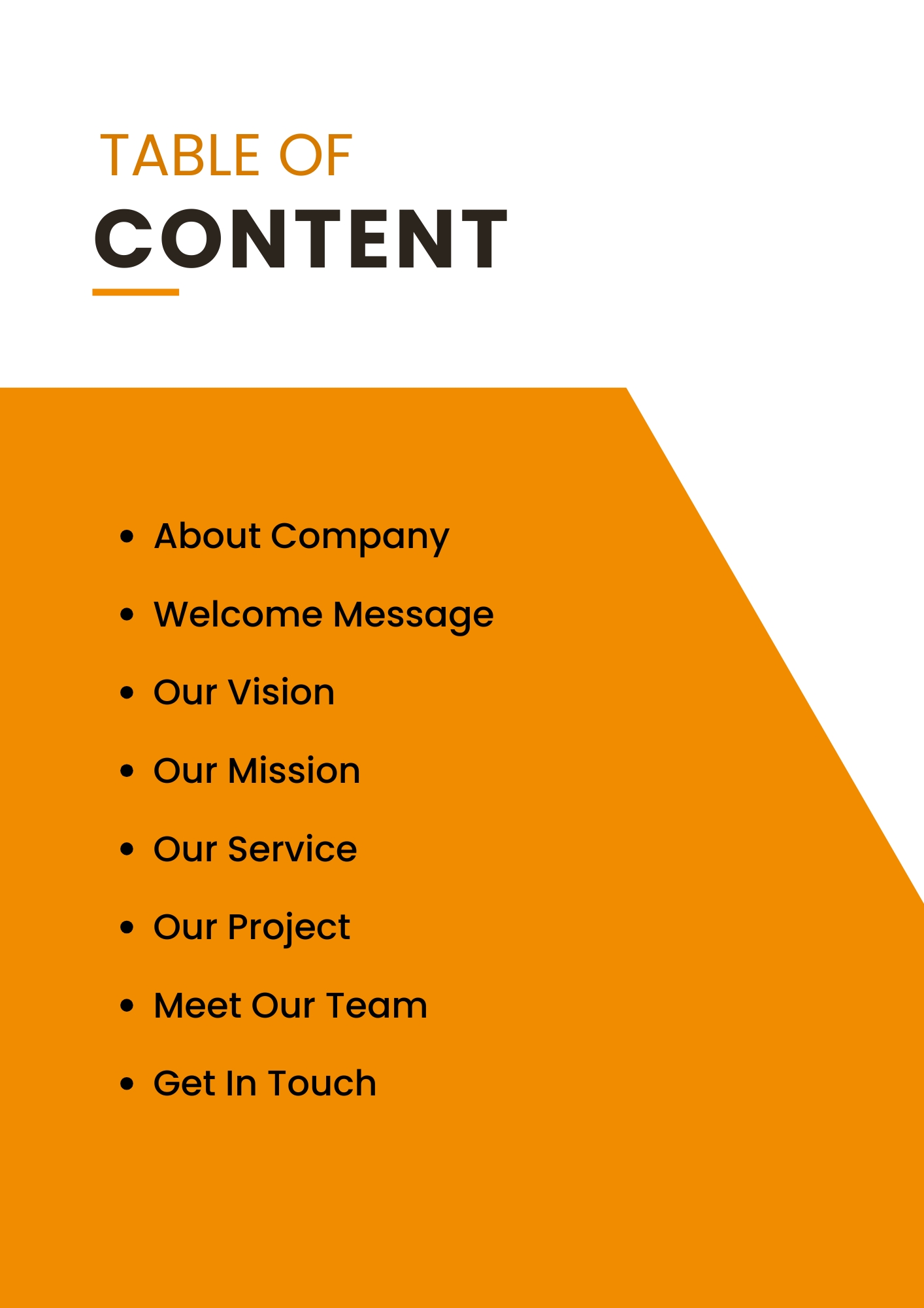 table of contents in company profile